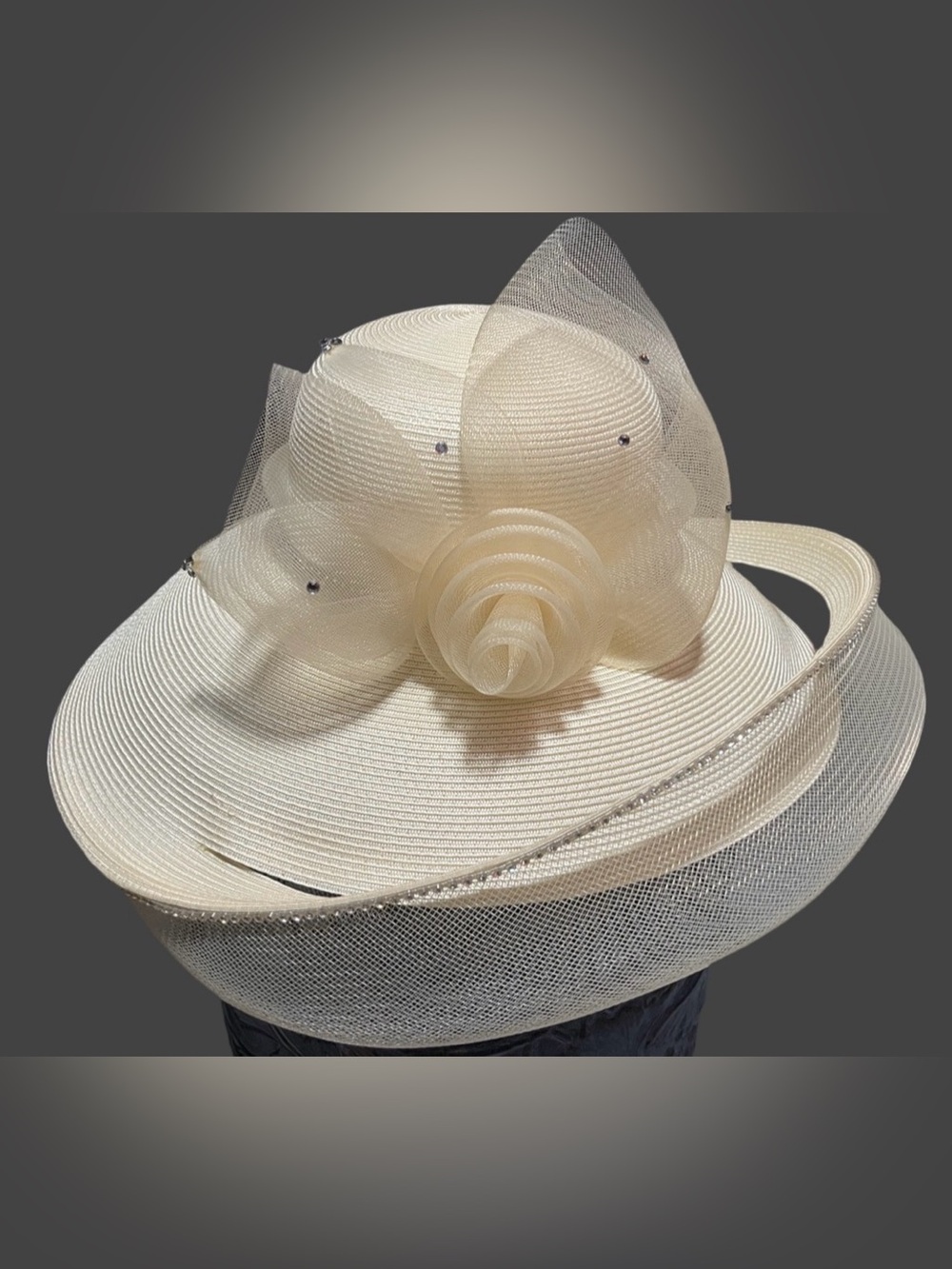 Ms Divines Elegant Cream Women's Wide-Brim Flower Fascinator Church Hat